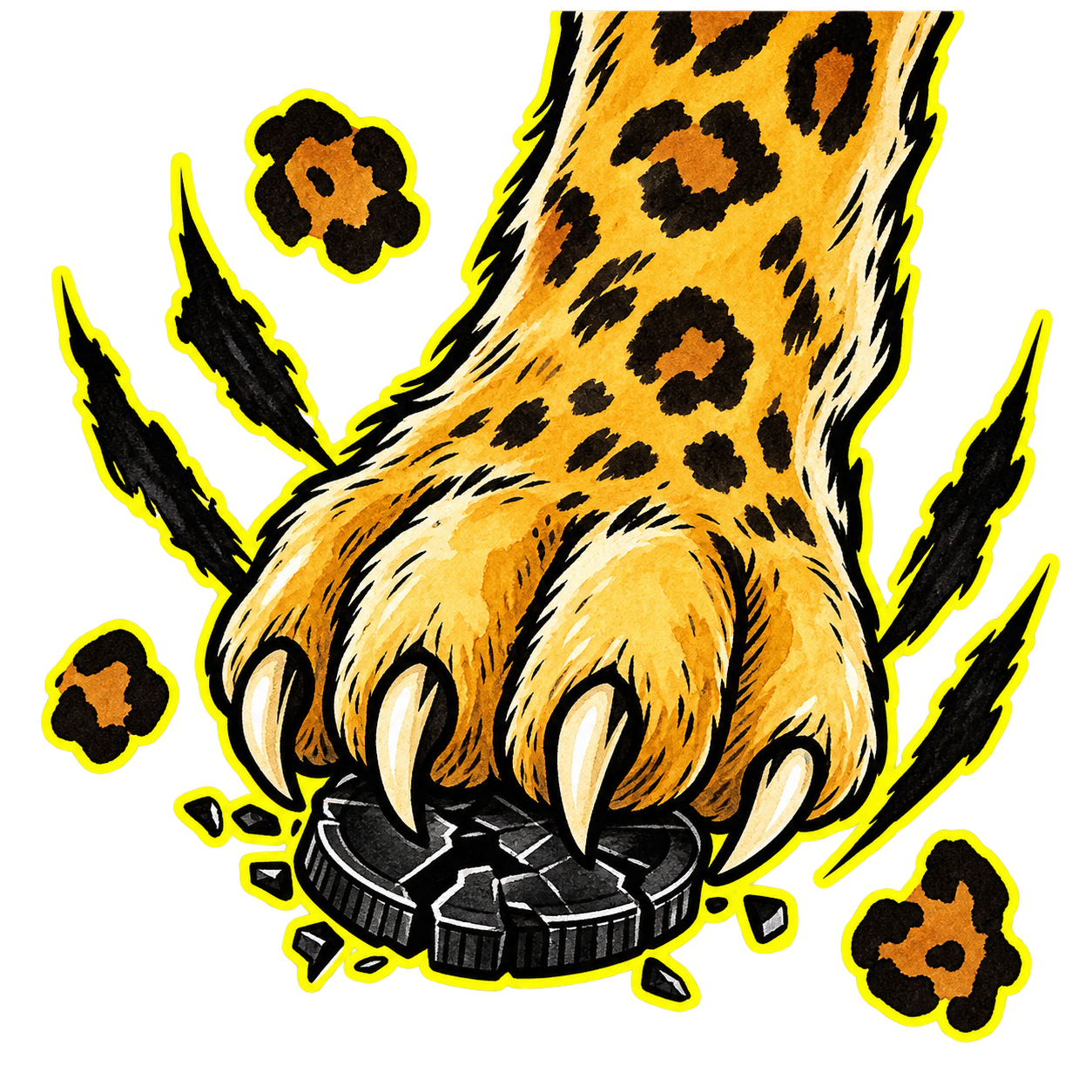 A golden leopard paw gripping a crypto coin